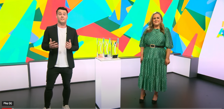 Dayl Cronin and Zara King in Virgin Media studios presenting the YSI Awards