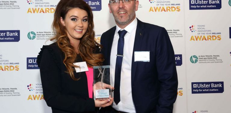 CAST founding member Rebecca Walsh and YSI Guide Noel Kelly with their High Impact Award in 2017