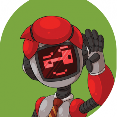 Robot waving against green background