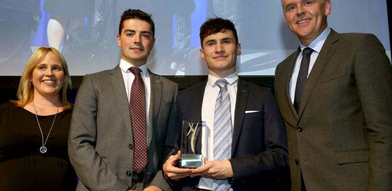 Greener Globe accepting the High Impact Award with the Minister for Education & Skills, Joe McHugh, at the Young Social Innovators Awards in 2019