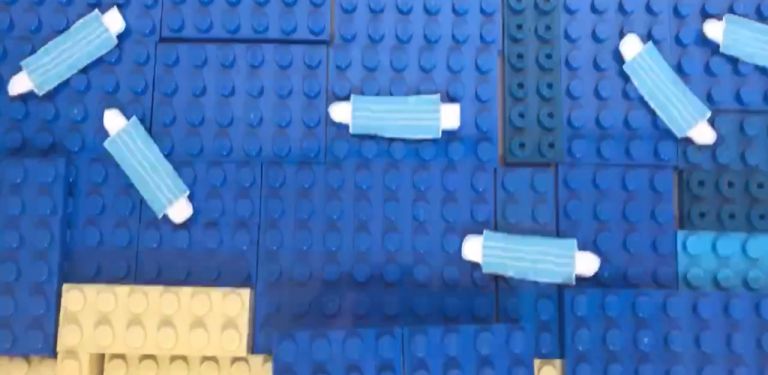 Using Lego, the team show mask pollution in the ocean